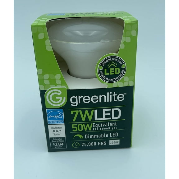 Greenlite E26 LED 7W 550 Lumens 3000K R20 Lightbulb Floodlight, Dimmable, 2-Pack