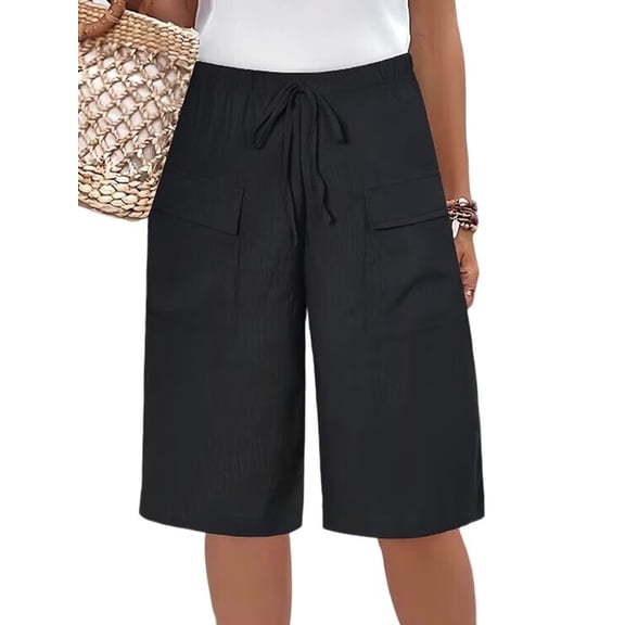 Womens Short Style with Pockets Casual Shorts for Women Summer Relaxed Fit Five Point Length Black XL