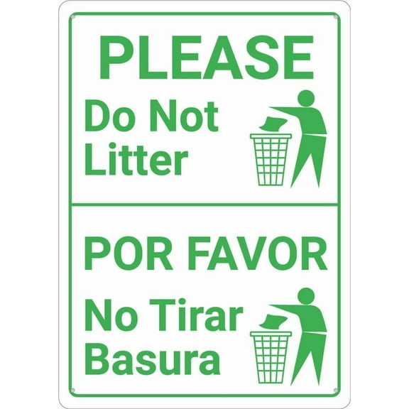 Please Do Not Litter Bilingual Spanish Sign Metal 8X12 Inch Rust Free Aluminum,Uv Ink Printing,Durable/Weatherproof Outdoor For Home