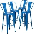 thumbnail image 2 of Emma + Oliver 4 Pack 30" High Blue Metal Indoor-Outdoor Barstool with Back - Kitchen Furniture, 2 of 12