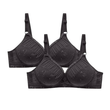 WREESH 2 Pack Push-Up Bra Women Printing Large Size Comfort Ventilate Nonmagnetic Bra No Underwire Brasunderwear Black