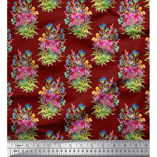 Soimoi Rayon Fabric Leaves & Floral Printed Craft Fabric by the Yard 56 Inch Wide