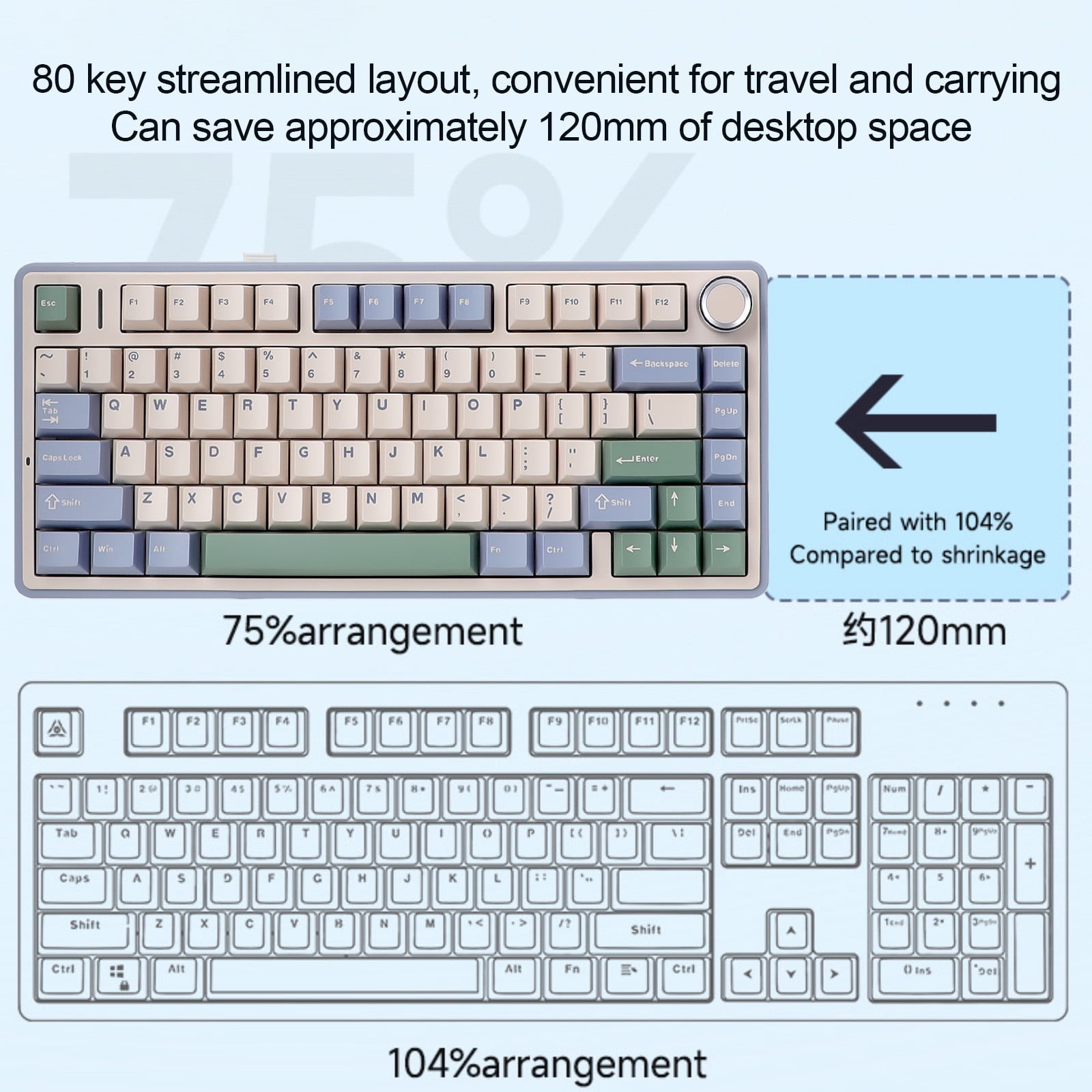 AULA F75 Wireless Mechanical Keyboard, Cedar Green, Tri-Mode, 81 Keys, Hot-Swappable Reaper Switches, RGB Backlit, Compact Layout, For PC/Laptop