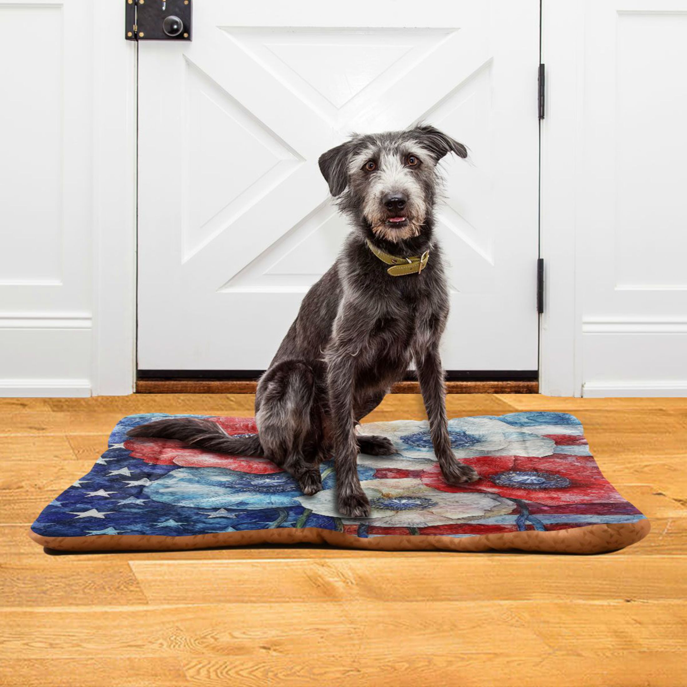 Qxltty American Flag Flowers Ped Pad Wear-resistant and Hard to Bite Through Sleeping Pad for Small Medium Large Dogs Winter Pet Bed 36×24in