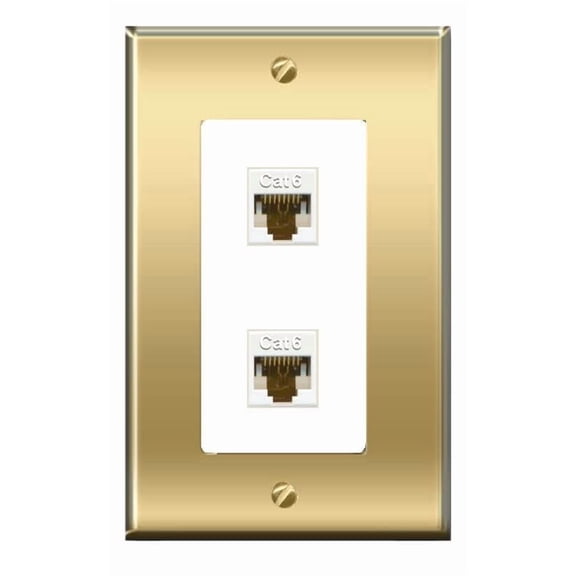 RiteAV 2 CAT6 Wall Plate Decorative [Brass/White]