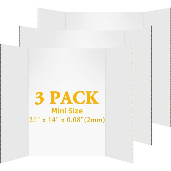 3Pcs Small Trifold Poster Board, White Tri Fold Poster Boards Corrugated Presentation Board Science Fair Display Boards for School Fun Projects, Exhibitions and Business