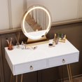 thumbnail image 6 of Vanity Desk with LED Lighted Oval Mirror, White Makeup Vanity Table with Stool and 2 Drawers for Bedroom Living Room, 6 of 6