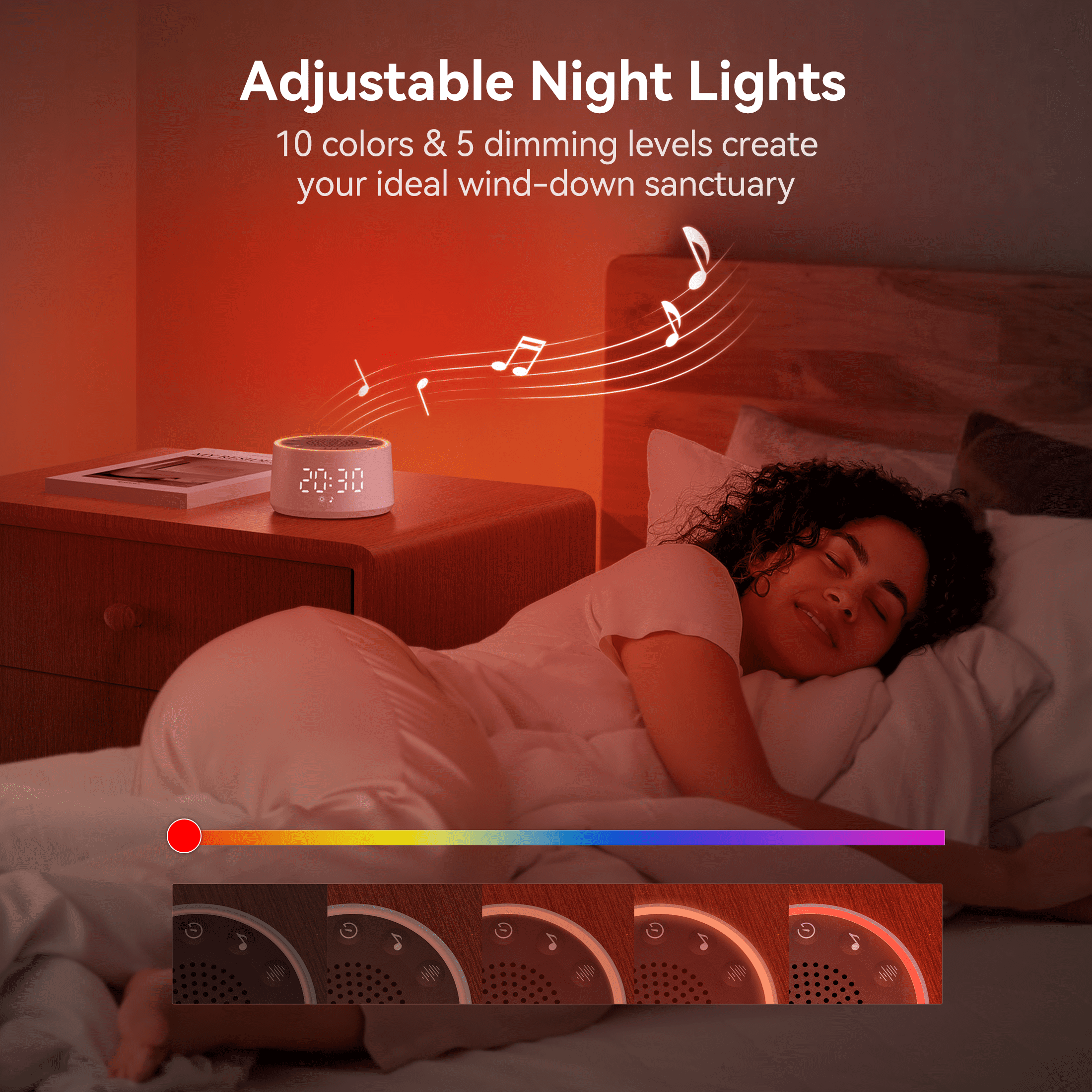 Dreamegg Sound Machine for Baby Adult Sleep, White Noise Alarm Clocks for Bedrooms Heavy Sleepers Travel, White