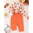thumbnail image 2 of xiaxaixu Child Halloween Outfits Boys Girls Pumpkin Print Button Down Shirt and Overalls Set Kids 2 Piece Pants Suits, 2 of 9