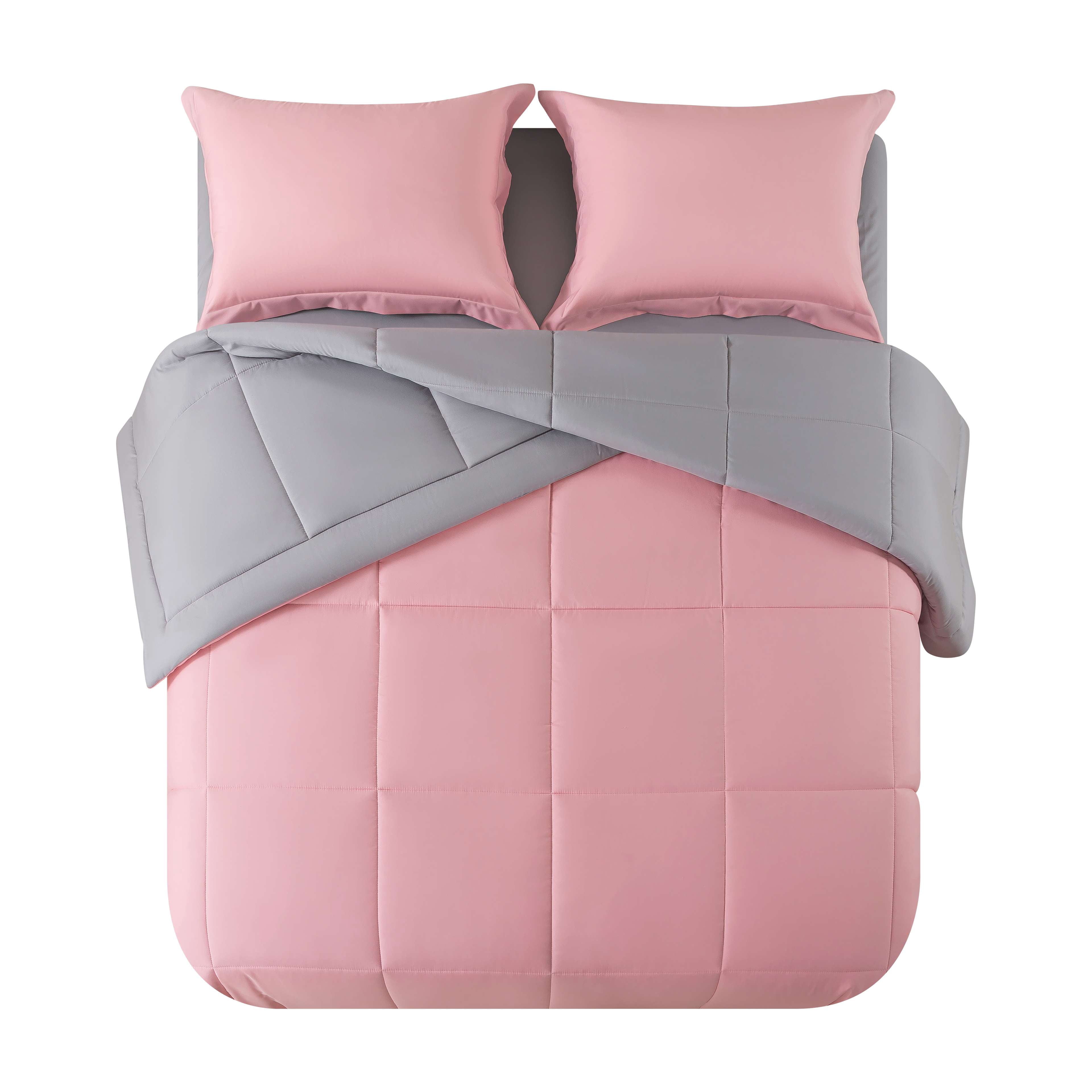 Mainstays 7-Piece Reversible Bed in a Bag with Laundry Tote, Solid Pink, Full