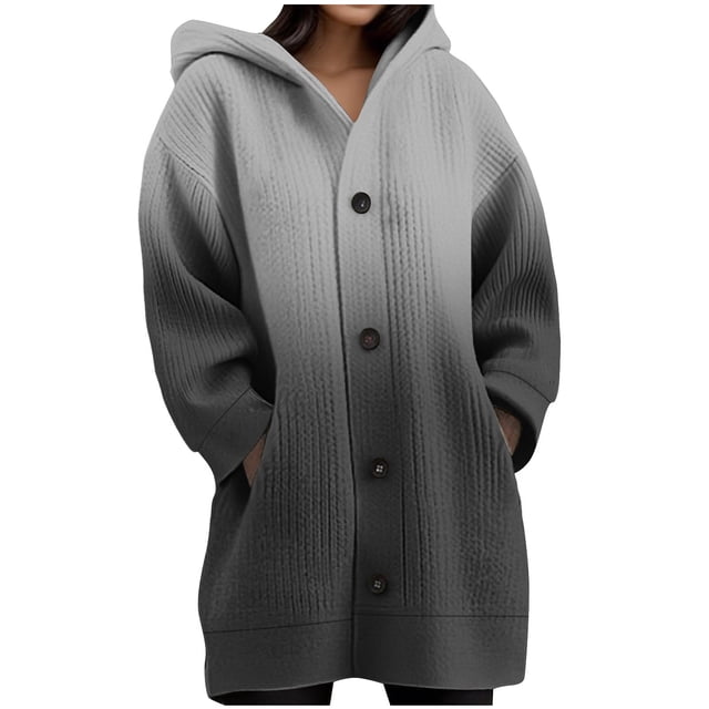 JGGSPWM Womens Printed Long Sleeve Chunky Cable Knit Fall Cardigans Sweaters Button Down Open Front Hooded Outerwear with Pockets Black M