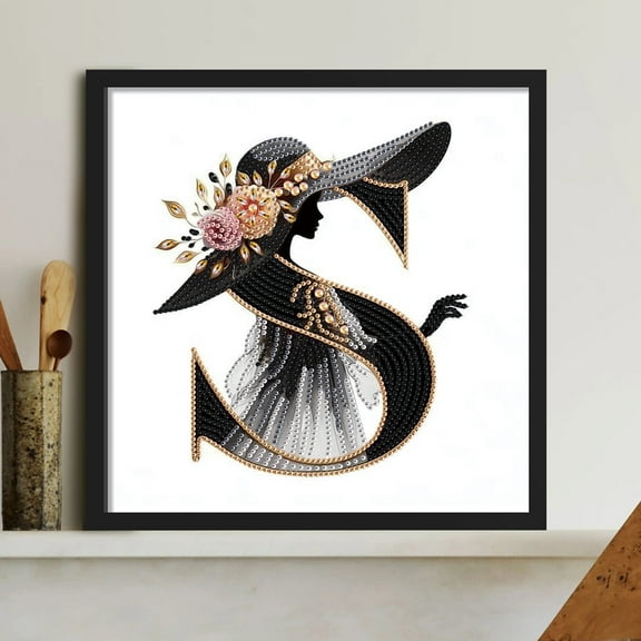 5D DIY Diamond Painting Kit Elegant Lady Letter S Special Shape Creative Diamond Craft Suitable for Home and Office Decor, Festive Gifts