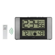 La Crosse Technology Atomic Digital Clock with Temperature and Moon Phase, Aluminum finish, 513-1417AL