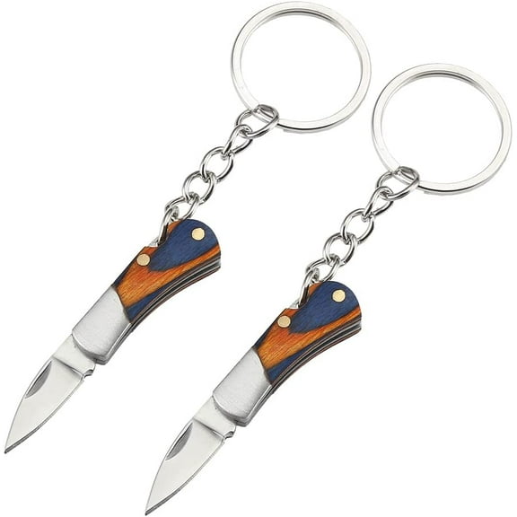 2PCS 1.5in EDC Mini Keychain Knife - Colorful Wood Handle Stainless Steel Folding Knife (Aluminum Gift Box)