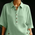 thumbnail image 7 of Cagogo Women Plus Size 2 Piece Shorts Set Casual Summer Cruise Outfits Loose Collared Short Sleeve Shirt Comfy Pants Matching Lounge Tracksuits Travel Airport Outfit Clothes, Green S, 7 of 7