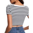thumbnail image 5 of KelaJuan Women Short Sleeve T-Shirts Summer Stripe Basic Fitted Crop Tops for Party Streetwear, 5 of 6