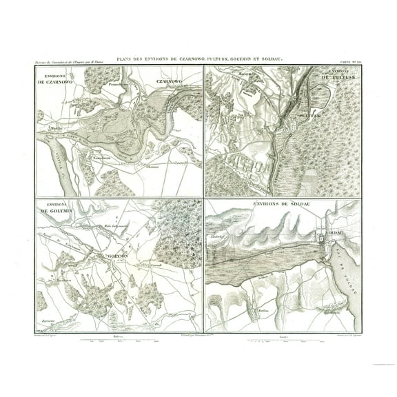 Historic Map - Czarnowo Pultusk Golymin Soldau Poland - Thiers 1866 - 27.03 x 23 - Vintage Wall Art