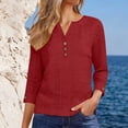 thumbnail image 6 of QATAINLAV Womens 3/4 Length Sleeve Tops Loose Plus Size Casual Comfy Eyelet Blouses Solid Color Dressy Henley V Neck Shirts Red XXL, 6 of 10