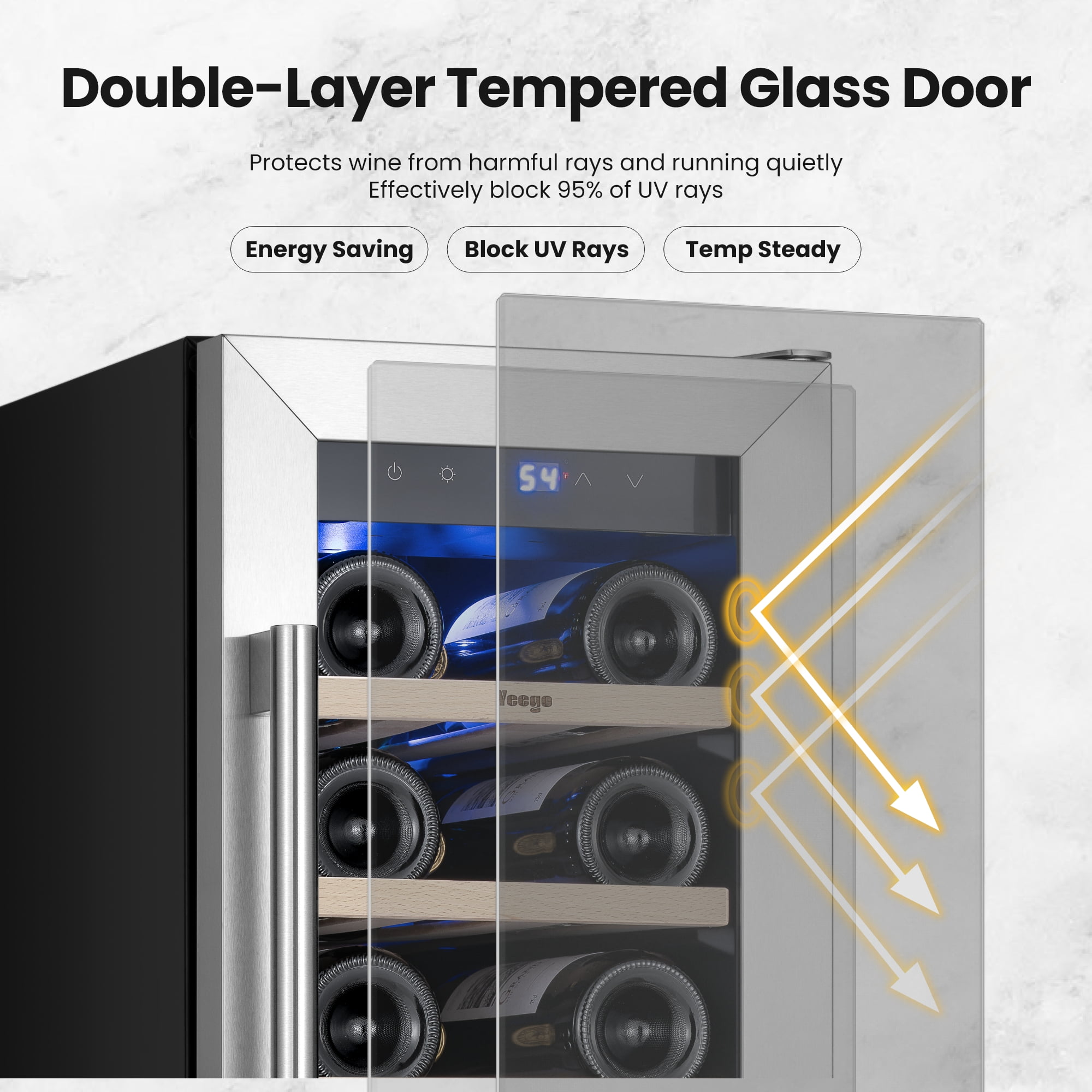 Yeego 12" Wine Cooler Refrigerator, 18 Bottles Wine Refrigerator with Compressor, Wine Fridge with Glass Door ， Built-in Undercounter or Freestanding