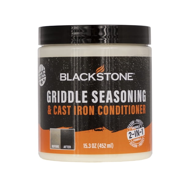 Blackstone 4146 Kit de acondicionador de plancha 2 en 1, aceite de temporada de hierro fundido para parrillas, sartén, horno holandés, ollas y sartenes, limpieza, protección, condición y cuidado, a ba