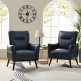 thumbnail image 2 of Faux Leather Upholstered Accent Chair Set of 2 Tufted Armchair Lounge Sofa Wood Legs Living Room Office Navy, 2 of 8