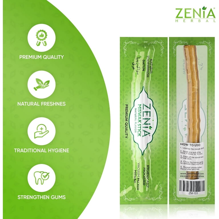 (12 Pack) Zenia Sewak Natural Miswak Toothbrush - Vacuum Sealed & Individually Wrapped Natural Flavor Traditional Toothbrush Stick
