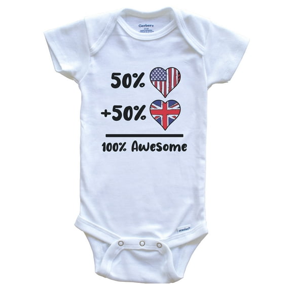 50% American 50% British 100% Awesome United Kingdom Heart Flag Baby Bodysuit