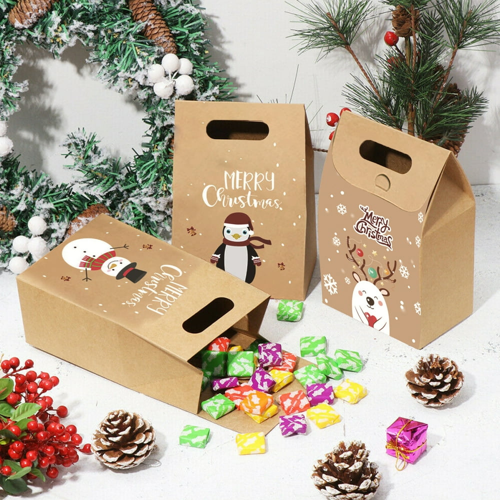 Christmas Treat Bags Cookies Bags Durable Kraft Paper Bags Gift