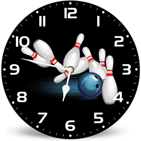 Lucidhisun Bowling Decorative Wooden Clock 10in Silent Non-Ticking Battery Operated Wall Clock, Retro Wooden Bowling Clocks for Living Room, Kitchen, Home,Bathroom, Bedroom, Laundry Room