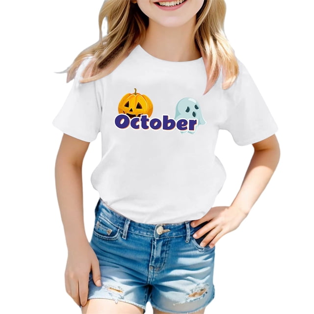 TZEWGL T-Shirts For Child Short Sleeve Crew Neck Monthly Word Prints Blouse For Newborns size 5-6T