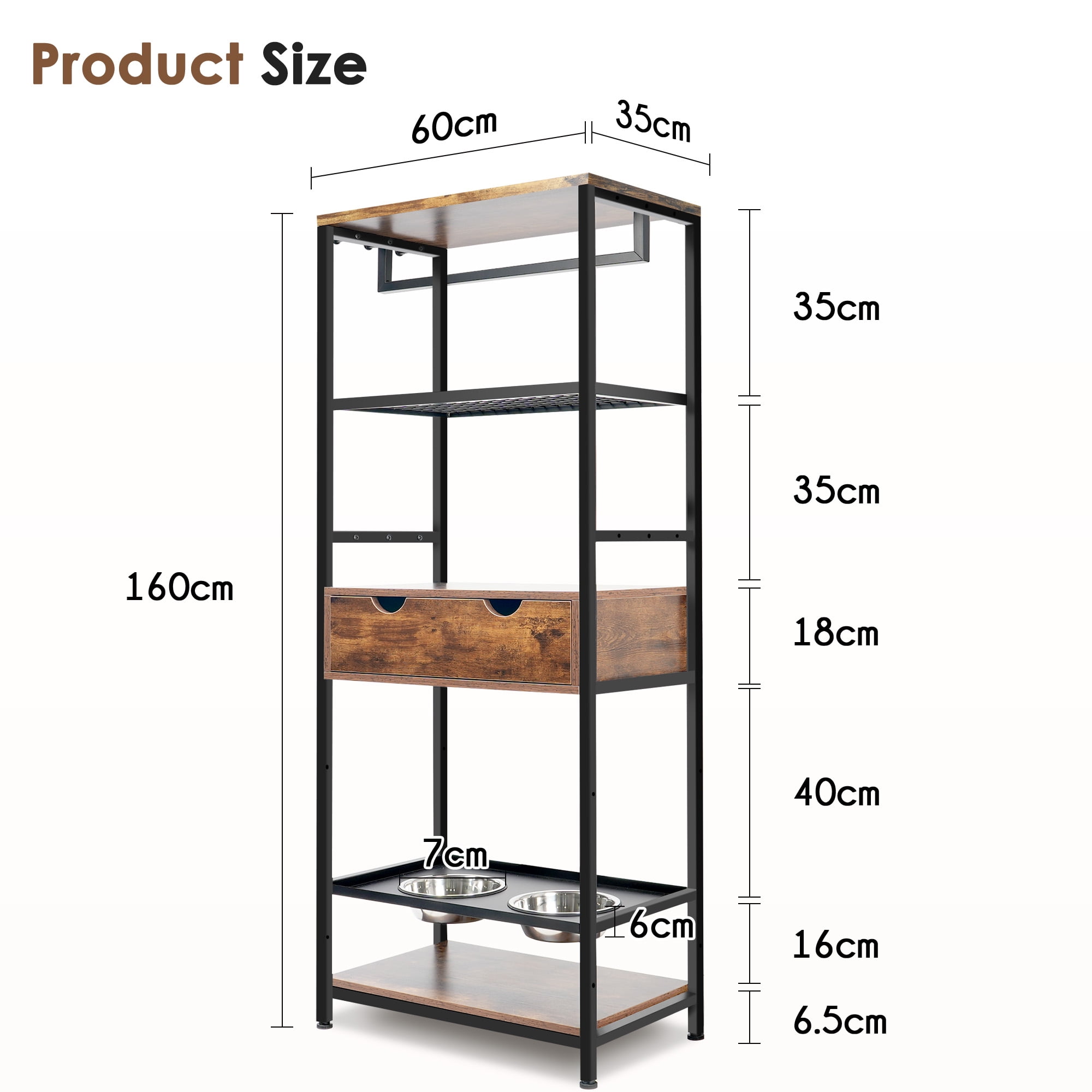 YANSHE Modern Dog Feeder Station Furniture, 3 Adjustable Heights Raised Dog Bowls Stand With 2 Stainless Steel Bowls, Multiple Shelves And Hooks, For Large Medium Dogs Cats