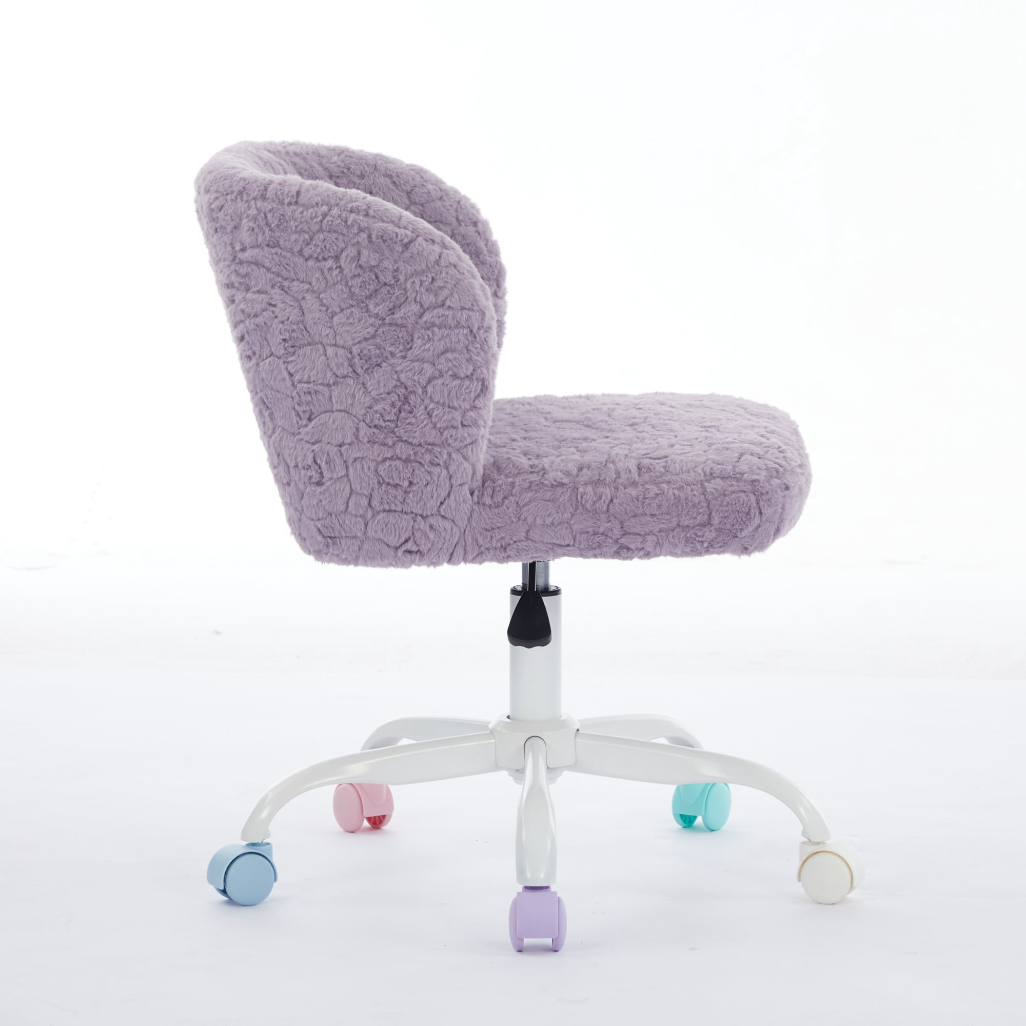 Furniture Office Chair, Artificial Rabbit Hair Home Chair with Metal Base, Adjustable Desk Chair Swivel Office Chair, Vanity Chair (Violet)