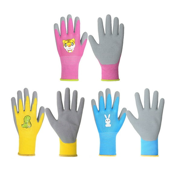 Xeyise 1 Pair Kids Gardening Gloves Cartoon Pattern Wear Resistant Thorn-Proof Puncture-Resistant Snug Fit Non-Slip Rubber Work Gloves