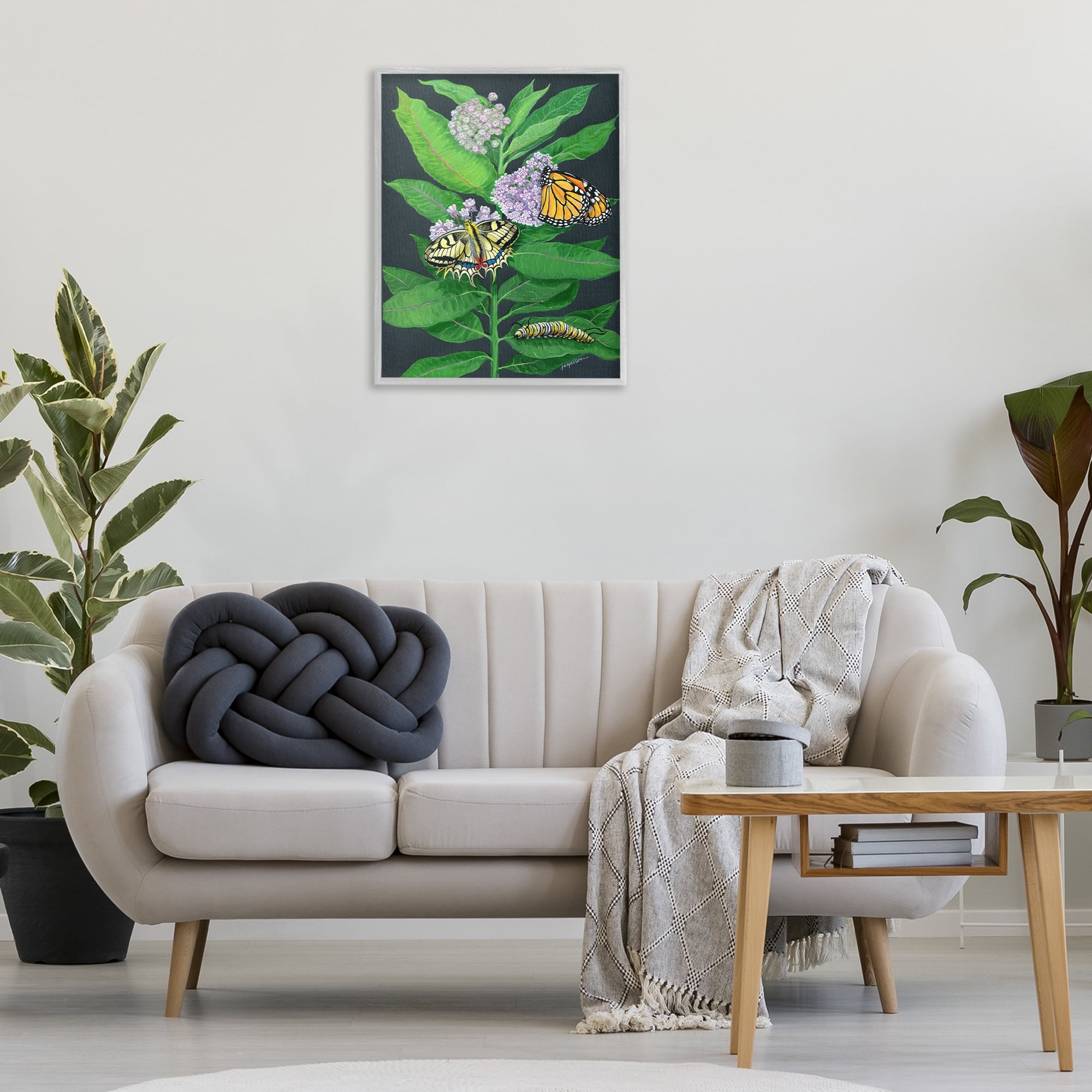 Stupell Industries Vintage Milkweed & Insects Animals & Insects Painting Gray Framed Art Print Wall Art, 24 x 30
