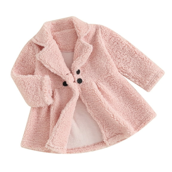 Musuos Kids Girls Winter Coat, Solid Color Long Sleeve Lapel Plush Jacket Double Breasted A-Line Outwear, 1-6 Years
