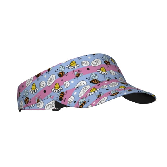 Fuzoiu Bees And Daisies Striped Print Adult Sunscreen Visor Cap,Adjustable Summer Cap for Men Women,Unisex Running Outdoor Beach Hat