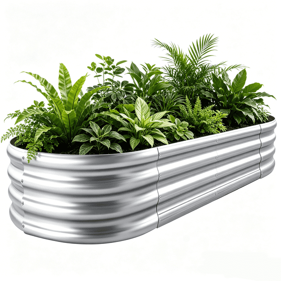 Oval Galvanized Metal Raised Garden Bed Kit, Large Outdoor Planter Box for Vegetables