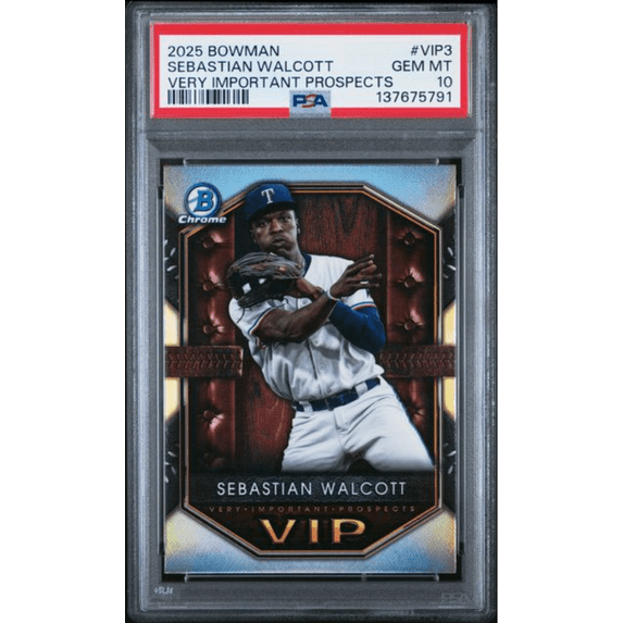 Graded 2025 Topps Bowman Sebastian Walcott #VIP3 Very Important Prospects Rookie RC Baseball Card PSA 10 Gem Mint