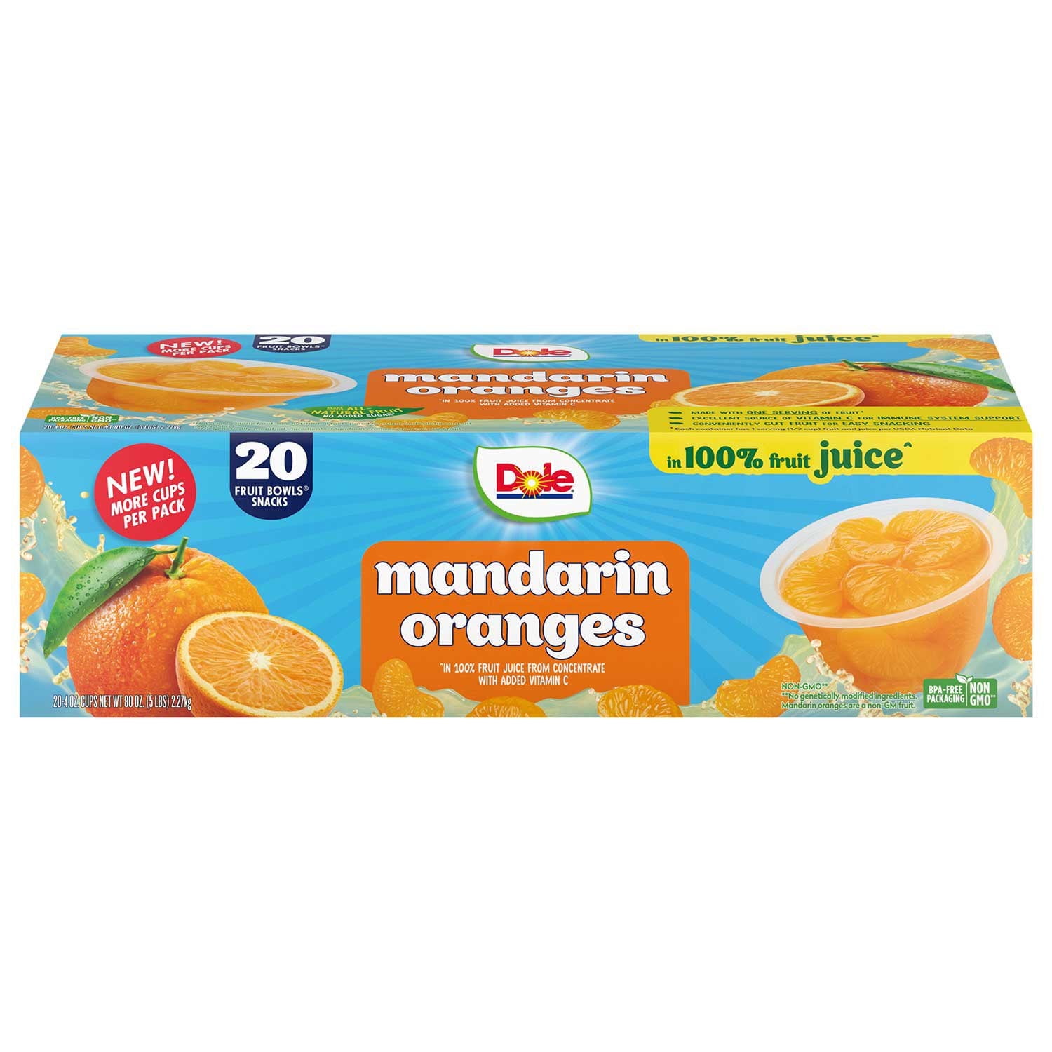 Dole Mandarins in Juice Fruit Cups, 4 oz., 20 ct. With White Bowl By OMA