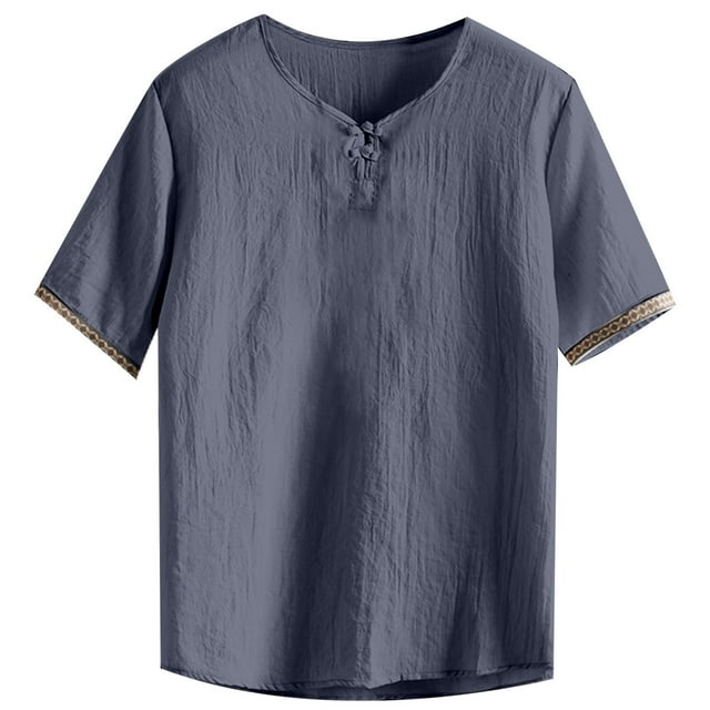 Mens Traditional Lightweight Short Sleeve T-Shirt with Exquisite Button Closure Design for Casual Wear