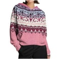 thumbnail image 5 of Womens Oversized Sweater Hoodie Western Ethnic Print Knit Pullover Loose Winter Tops Pocket Casual Boho Sweaters (M, Pink 01), 5 of 7