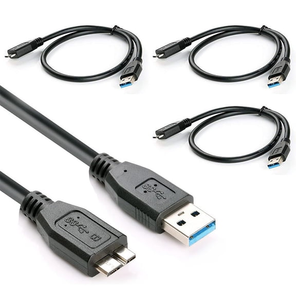 Micro USB 3.0 Cable (3 Pack), 1Ft Micro B USB 3.0 Male to USB A Male Cable for External Hard Drive