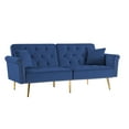 thumbnail image 6 of Velvet Tufted Futon Sofa Bed, Modern Loveseat Sleeper Couch with 2 Pillows and Nailhead Trim, Convertible Sofa Bed with Metal Legs and Adjustable Backrest for Small Space, Living Room, Dorm (Blue), 6 of 9