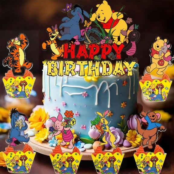 13 PCS Winnie Pooh Birthday Party Supplies, Cake Decorations for Birthday Party Decorations Theme Birthday Party Supplies