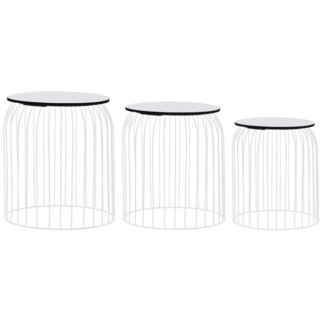 Mesas de café VidaXL 3 piezas de metal blanco y MDF