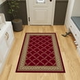 thumbnail image 2 of Ottomanson Trellis Area Rug 3'3" x 4'7" - Non Slip Low Pile Carpet, Burgundy Red, 2 of 11