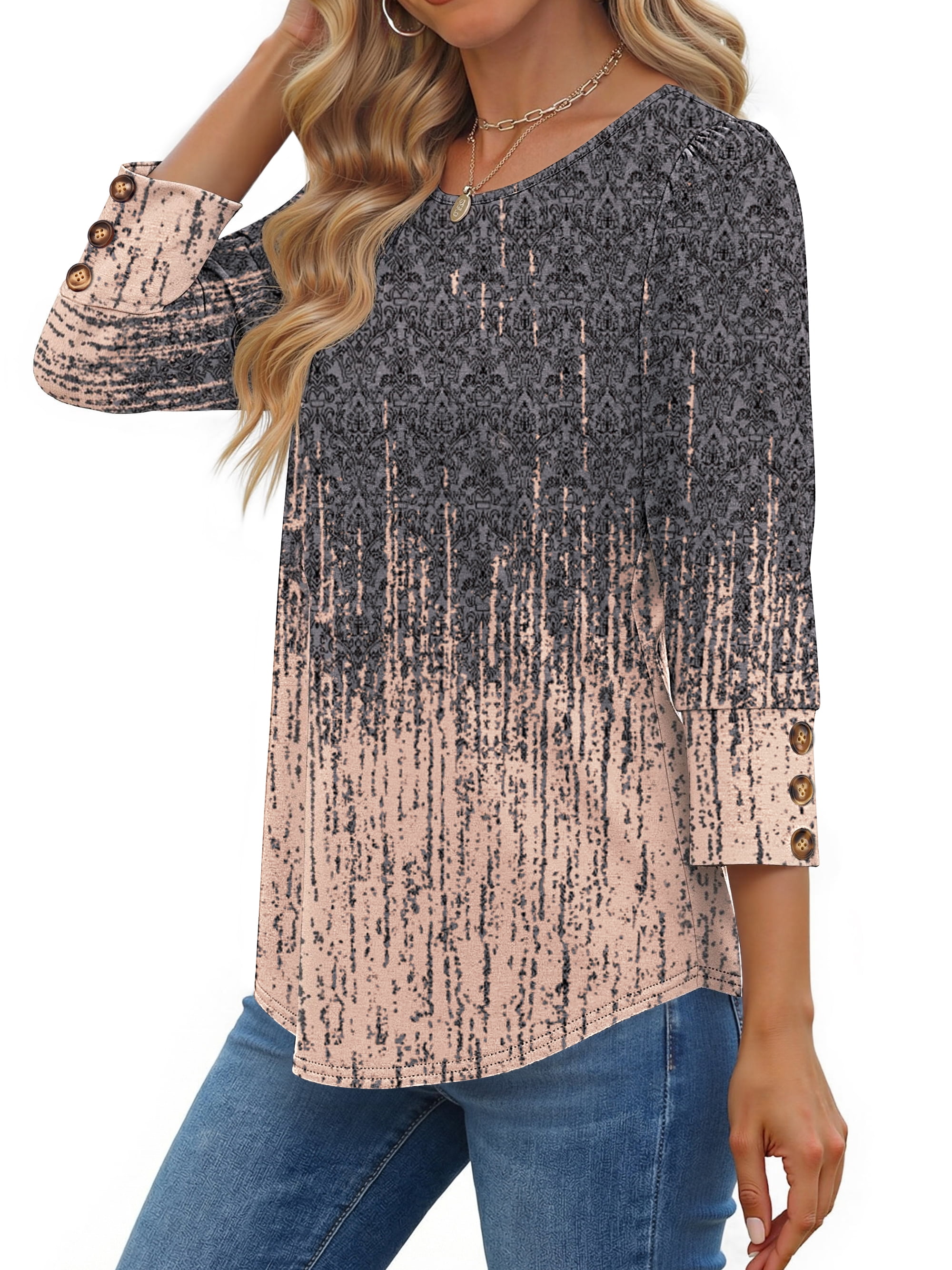 Fantaslook Womens Tops 3/4 Sleeve with Buttons Dressy Casual Blouses Summer Shirts Beach Vacation Trendy Clothes