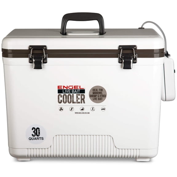 ENGEL 30 Qt Live Bait Cooler with 2-Speed Portable Aerator Pump - White