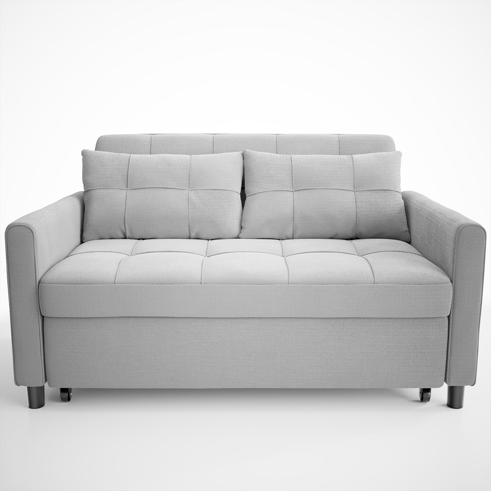Multifunctional Linen Futon Sofa, 71.7" Expandable Pull-out Guest Bed with 2 Cushions, 3-in-1 Convertible Loveseat for Home Indoor Use, Grey