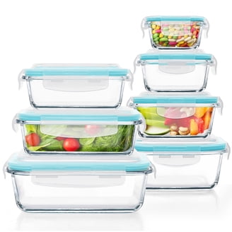 KOMUEE 10 verpakkingen glazen maaltijdbereidingscontainers 2 compartimenten, glazen voedselopslagcontainers met deksels, luchtdichte glazen lunchbentoboxen, BPA-vrij, oven, vriezer en